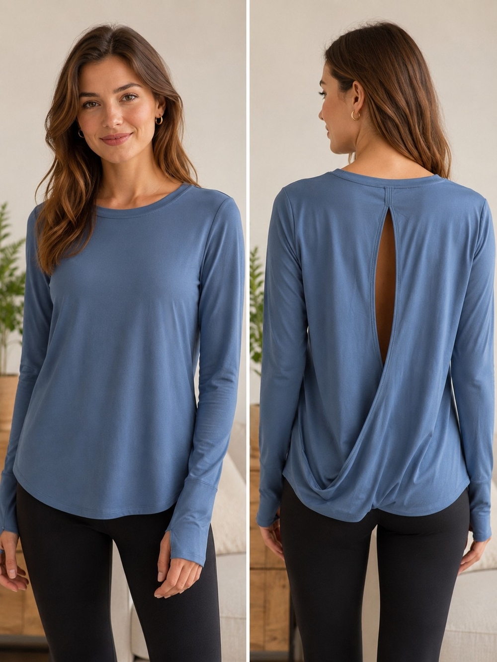 SPANX Blue Open Back Long Sleeve Active Top